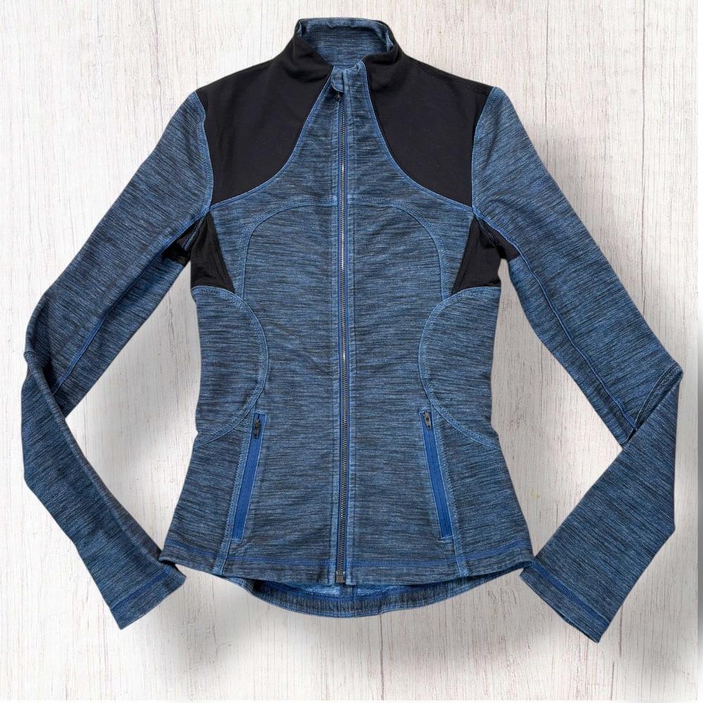 Lululemon Forme Jacket Slub Denim Limitless Blue Black Full Zip Size 4 Athletic